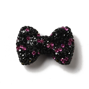 Polymer Clay Rhinestone Beads, Bowknot, Camellia, 21.5~22mmx30mmx9.5~10.5mm, Hole: 1.8mm