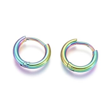 Ion Plating(IP) 304 Stainless Steel Huggie Hoop Earrings, Hypoallergenic Earrings, with 316 Surgical Stainless Steel Pin, Rainbow Color, 12 Gauge, 12~13x2mm, Pin: 1mm, Inner Diameter: 8mm