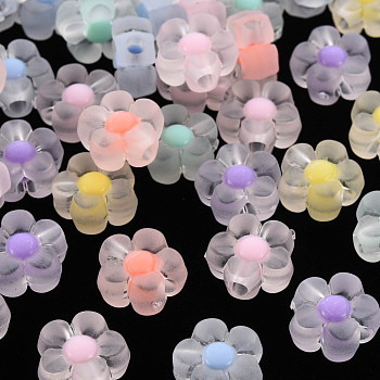 Transparent Acrylic Beads, Frosted, Bead in Bead, Flower, Mixed Color, 12x12.5x6mm, Hole: 2.5mm, about 893pcs/500g