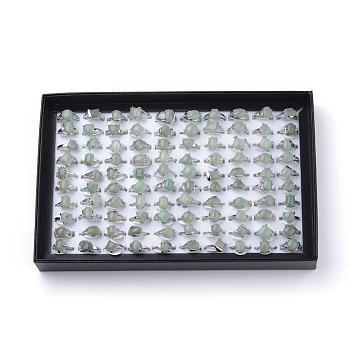 Natural Green Aventurine Rings, with Alloy Findings, Mixed Size, Mixed Shape, Platinum, 16~19mm, 100pcs/box