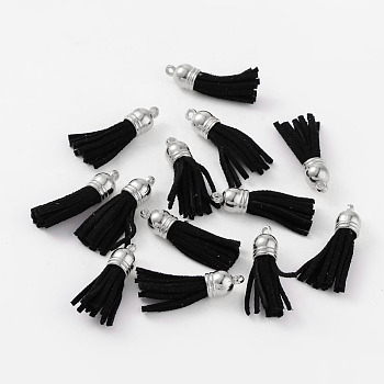 Suede Tassels, with CCB Plastic Findings, Nice for DIY Earring or Cell Phone Straps Making, Platinum, Black, 38x10mm, Hole: 2mm