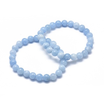 Natural & Dyed White Jade Bead Stretch Bracelets, Imitation Aquamarine, Round, Dyed, 2 inch~2-3/8 inch(5~6cm), Bead: 5.8~6.8mm