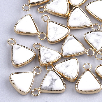 Natural Howlite Pendants, with Brass Findings, Triangle, Golden, 16~16.5x12.5x5mm, Hole: 2mm