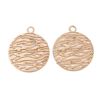 Long-Lasting Plated Brass Filigree Charms, Flat Round Charm, Light Gold, 14x12x0.3mm, Hole: 1.2mm