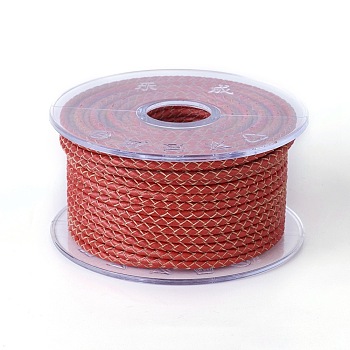 Braided Cowhide Cord, Leather Jewelry Cord, Jewelry DIY Making Material, Indian Red, 5mm, about 21.87 yards(20m)/roll
