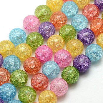 Synthetic Crackle Quartz Round Beads Strands, Dyed & Heated, Mixed Color, 16mm, Hole: 1mm, about 37pcs/strand, 16.14 inch
