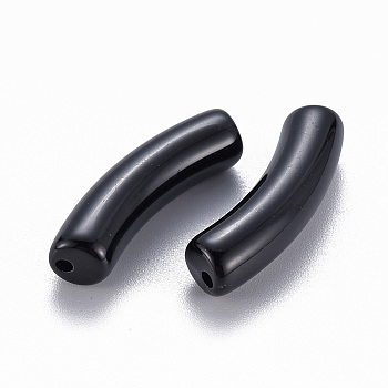 Opaque Acrylic Beads, Curved Tube, Black, 32x9.5x8mm, Hole: 1.8mm, about 330pcs/500g