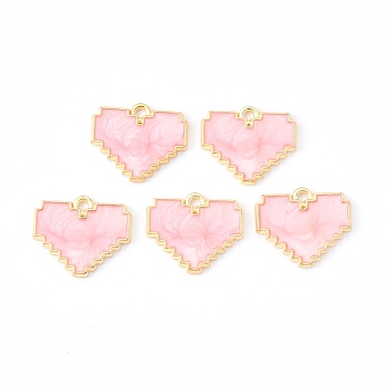 Light Gold Plated Alloy Enamel Pendants, Heart, Pink, 18.5x15.5x1.5mm, Hole: 1.5mm
