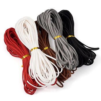 Pandahall 50 Yards 5 Colors Flat Faux Suede Cord, Faux Suede Lace, with 5Pcs Metallic Wire Twist Ties, Mixed Color, 2~4x1.5~2mm, 10 yards/color