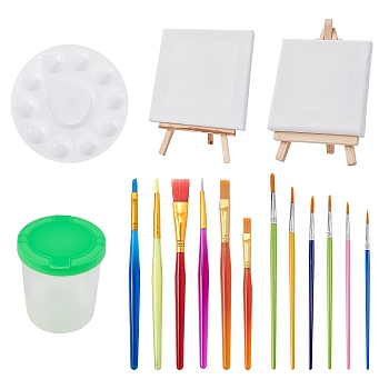 DIY Painting Kit, with Wooden Sketchpad & Easel, Plastic Watercolor Oil Palette & Art Brushes Pens & Pen Cup, Nylon Art Supplies Drawing Art Pen, Mixed Color, 178x5mm