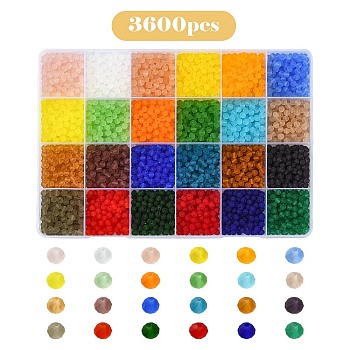 3600Pcs 24 Colors Transparent Glass Beads Strands, Faceted, Frosted, Round, Mixed Color, 4mm, Hole: 1mm, 150pcs/color