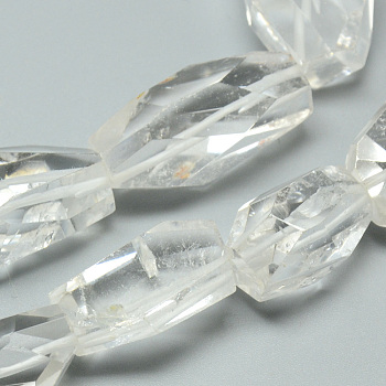 Natural Quartz Crystal Beads Strands, Rock Crystal Beads, Faceted, Nuggets, 19~28x13~18x9~13mm, Hole: 1~2mm, about 17pcs/strand, 15.7 inch