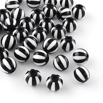 Strip Opaque Acrylic Beads, Round, Black, 16x15mm, Hole: 3mm