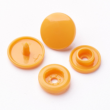 Resin Snap Fasteners, Raincoat Buttons, Flat Round, Orange, Cap: 12x6.5mm, Pin: 2mm, Stud: 10.5x3.5mm, Hole: 2mm, Socket: 10.5x3mm, Hole: 2mm