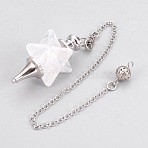 Natural Quartz Crystal Dowsing Pendulums, with Platinum Tone Brass Findings, Merkaba Star, 235mm, Hole: 2mm(X-KK-F756-08F)