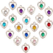 CHGCRAFT 100Pcs UV Plating ABS Plastic Pendants, with Acrylic Rhinestone, Faceted, Heart, Mixed Color, 23x22x7mm, Hole: 3mm(KY-CA0001-16)