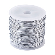 Round Elastic Cord, with Polyester Outside and Rubber Inside, Silver, 1mm, about 25m/Roll(EC-TA0001-01B)