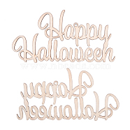 Word Happy Halloween Blank Wooden Cutouts Ornaments, for Halloween Hanging Decoration, Kids Crafts DIY Party Supplies, BurlyWood, 56x108x2mm, Hole: 2.5mm, Rope: 320x1mm(WOOD-L010-01)