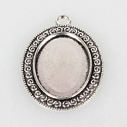 Tibetan Style Alloy Pendant Cabochon Settings, Cadmium Free & Lead Free, Oval, Antique Silver, Tray: 18x25mm, 39x28x2mm, Hole: 3mm, about 200pcs/kg(TIBEP-N003-26AS)