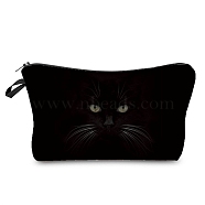 Cat Eye Printed Polyester Cosmetic Pouches, Waterproof Clutch Bag, Toilet Bag for Women, Black, 22x18x13.5cm(PW-WG65350-04)