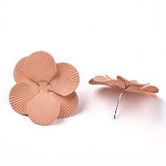 Spray Painted Iron Stud Earring Settings, with Earring Backs/Ear Nuts, Flower, Light Salmon, 30x29~30x11mm, Pin: 1mm(IFIN-N004-01G)