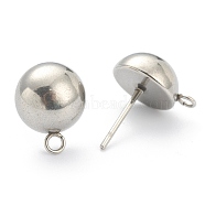 202 Stainless Steel Stud Earring Findings, with Loop, Half Round, Stainless Steel Color, 12.5x10mm, Hole: 1.5mm, Pin: 0.8mm(STAS-F266-18E-P)
