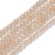Cubic Zirconia Beads Strands, Faceted, Round, Bisque, 3x2.5~3mm, Hole: 0.3mm, about 114~141pcs/strand, 15.1~16.4 inch(38.4~41.8cm)(X-G-F596-48F-3mm)