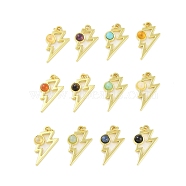 Natural & Synthetic Mixed Gemstone Pendants, 304 Stainless Steel Lightning Bolt Charms with Jump Rings, Real 18K Gold Plated, 23x14x3.5mm, Hole: 2.5mm(STAS-P366-03G)