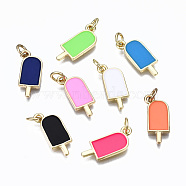 Brass Enamel Pendants, with Jump Rings, Real 16K Gold Plated, Cadmium Free & Nickel Free & Lead Free, Ice Cream, Mixed Color, 18x8x1.5mm, Jump Ring: 5x0.8mm, 3.4mm Inner Diameter(KK-S362-012-NR)