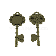 Tibetan Style Alloy Pendant Cabochon Settings, Flower Shaped Key, Cadmium Free & Lead Free, Antique Bronze, Tray: 20mm, 72x28.5x2.5mm, Hole: 4mm, about 148pcs/1000g(TIBE-Q050-51AB-LF)