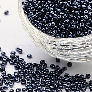 (Repacking Service Available) Glass Seed Beads, Opaque Colors Lustered, Round, Prussian Blue, 6/0, 4mm, Hole: 1mm, about 12g/bag(SEED-C021-4mm-129)