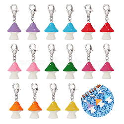 16Pcs 8 Colors Mushroom Opaque Resin Pendant Stitch Markers, Crochet Lobster Claw Clasp Charms, Mixed Color, 4cm, 2pcs/color(HJEW-NB00039)