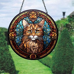 Acrylic Wall Decorations, Hanging Ornament, Flat Round, Cat Shape, 150mm(PW24040317524)