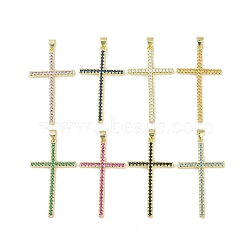 Real 18K Gold Plated Brass Micro Pave Cubic Zirconia Pendants, Cross, Mixed Color, 40.5x23x3mm, Hole: 3.4x4.3mm(KK-A209-21G)