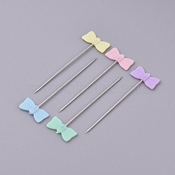 Iron Head Pins, Straight Pins, Dressmaker Pins, Sewing Pin for DIY Sewing Crafts, with Plastic, bowknot, Mixed Color, 41mm, Pin: 0.6mm, about 50pcs/box(NEED-WH0001-10D)