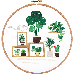 DIY Display Decoration Embroidery Kit, Including Embroidery Needles & Thread, Cotton Fabric, Plants Pattern, 171x193mm(SENE-PW0003-075D)