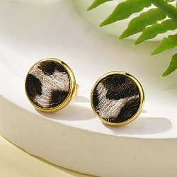 304 Stainless Steel Stud Earrings for Women, with PU Leather Fur, Flat Round, Real 14K Gold Plated, 12mm(EJEW-K268-14G)