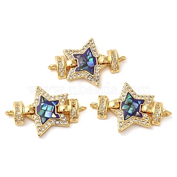 Rack Plating Brass Micro Pave Cubic Zirconia Star Connector Charms, with Enamel & Shell, Real 18K Gold Plated, Long-Lasting Plated, Lead Free & Cadmium Free, Indigo, 16x24x4mm, Hole: 1.4mm(KK-K385-101G-02)