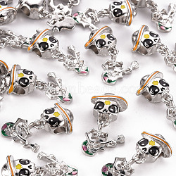 Alloy Enamel Dangle European Beads, Large Hole Beads, Cadmium Free & Lead Free, Platinum, Skull with Guitar, Yellow, 27mm, Hole: 4mm(PALLOY-N157-010-RS)
