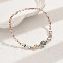 AB Color Glass & Alloy Beaded Anklets for Women, Fashionable, Versatile and Simple, Khaki, 10 inch(25.5cm)(HD5357-1)