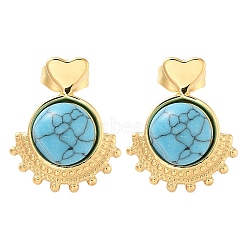 Synthetic Turquoise Heart Stud Earrings, with 304 Stainless Steel Finding for Women, Real 18K Gold Plated, 17x14mm(EJEW-A114-13G)