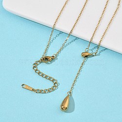 304 Stainless Steel Teardrop Pendant Tassel Lariat Necklaces, Ion Plating(IP), Golden, 17.91 inch(45.5cm)(NJEW-C114-02G)