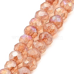 Spray Painted Imitation Jade Glass Beads Strands, AB Color Plated, Faceted, Round, Light Salmon, 4x3.5mm, Hole: 1mm, about 135pcs/strand, 18.90''(48cm)(GLAA-P058-01A-06)