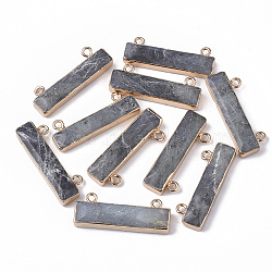 Natural Labradorite Charms, with Edge Golden Plated Iron Loops, Rectangle, 11x30.5x5mm, Hole: 1.8mm(X-G-S359-012B)