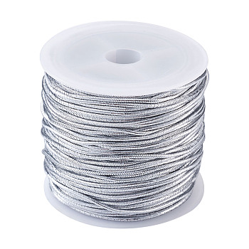 Round Elastic Cord, with Polyester Outside and Rubber Inside, Silver, 1mm, about 25m/Roll
