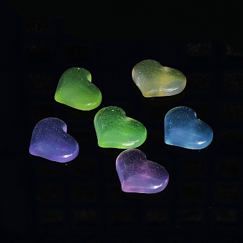 Luminous Transparent Resin Cabochons, Heart, Mixed Color, 15.5x20x7mm