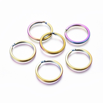 Ion Plating(IP) 304 Stainless Steel Split Key Rings, Keychain Clasp Findings, Rainbow Color, 25mm