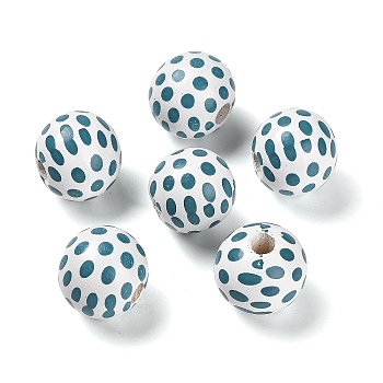 Natural Wood European Beads, Ocean Series 16MM Printed lotus Beads, Large Hole Beads, Polka Dot, 16x15mm, Hole: 4mm