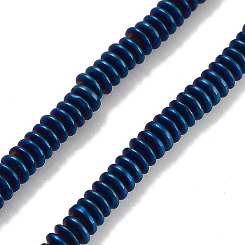 Electroplated Synthetic Non-magnetic Hematite Beads Strands, Saucer Beads, Blue Plated, 4~4.5x1.5mm, Hole: 1mm, about 258pcs/strand, 16.14''(41cm)