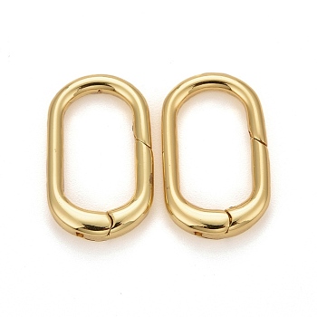 Brass Spring Gate Rings, Long-Lasting Plated, Oval, Real 18K Gold Plated, 19.5x12x2.1~3.7mm